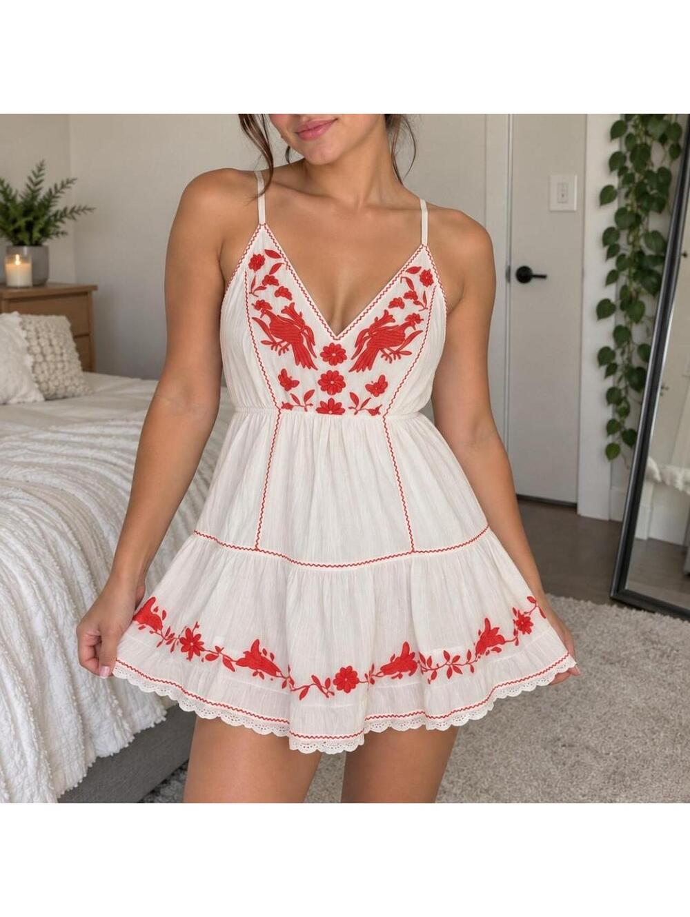 Joie White Red Embroidered Mini Dress Women’s Size Small